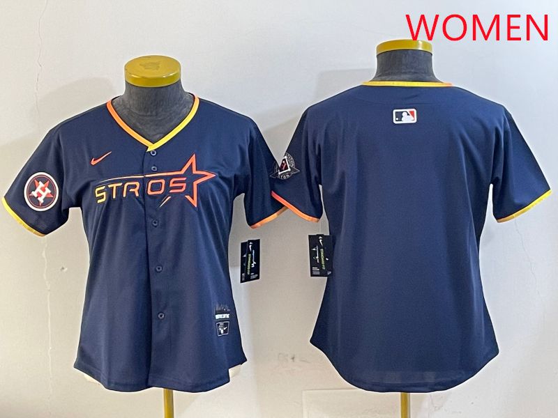 Women Houston Astros Blank Drak Blue Three generations Joint Name 2025 Nike MLB Jersey style 3->women mlb jersey->Women Jersey